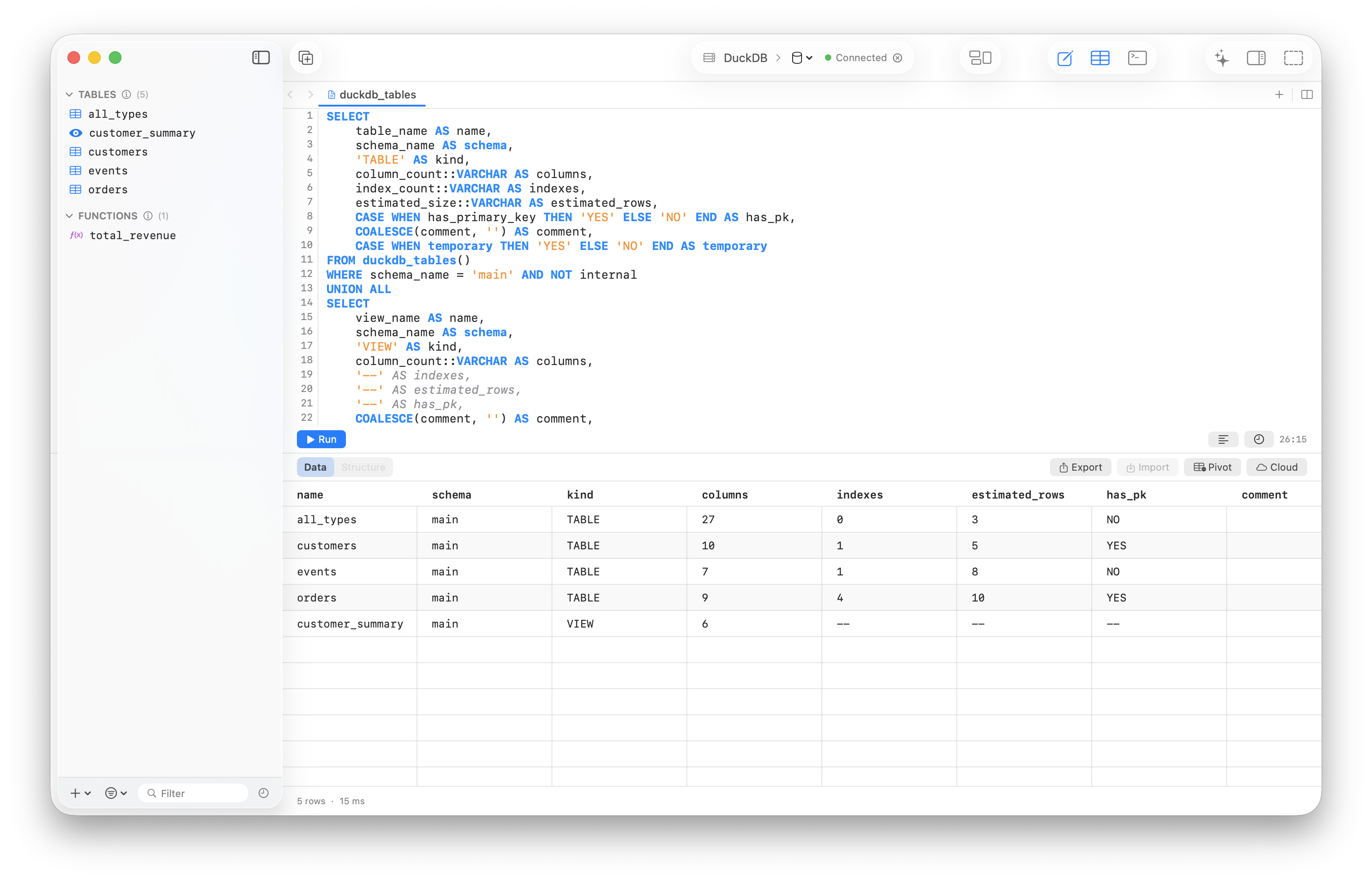 DuckDB query interface